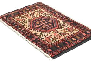 Vintage Cream Tribal 1'5x2'3 Karajeh Persian Rug