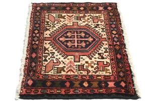 Vintage Cream Tribal 1'5x2'3 Karajeh Persian Rug