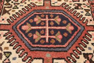 Vintage Cream Tribal 1'5x2'3 Karajeh Persian Rug