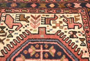 Vintage Cream Tribal 1'5x2'3 Karajeh Persian Rug