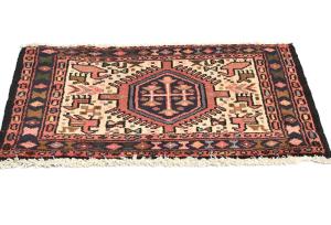 Vintage Cream Tribal 1'5x2'3 Karajeh Persian Rug
