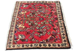 Vintage Red Pictorial 2X3 Hamedan Persian Rug