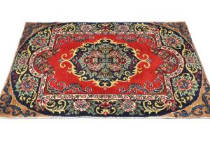 Vintage Red Floral 2x3 Ghom Kashan Persian Rug