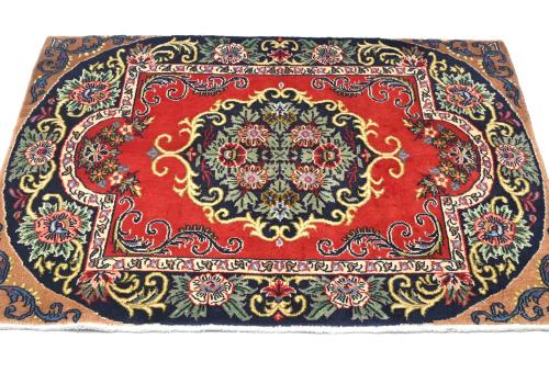 Vintage Red Floral 2X3 Ghom Kashan Persian Rug