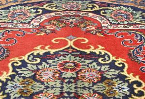 Vintage Red Floral 2X3 Ghom Kashan Persian Rug