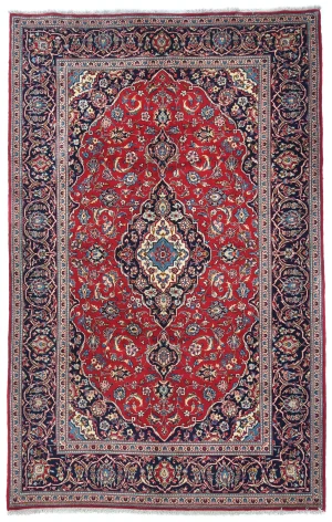 Vintage Red Floral Traditional 6'6X10'3 Kashan Persian Rug