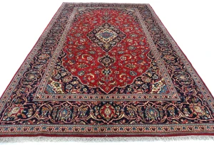 Vintage Red Floral Traditional 6'6X10'3 Kashan Persian Rug