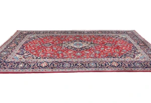 Vintage Red Floral Traditional 6'6X10'3 Kashan Persian Rug