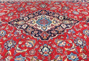 Vintage Red Floral Traditional 6'6X10'3 Kashan Persian Rug