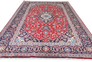 Vintage Red Floral Traditional 6'6X10'3 Kashan Persian Rug