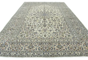 Vintage Cream Floral Traditional 8x11 Kashan Persian Rug