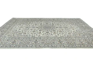 Vintage Cream Floral Traditional 8x11 Kashan Persian Rug