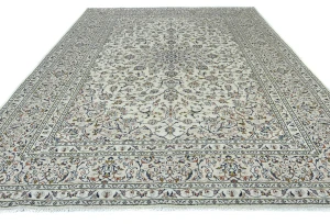 Vintage Cream Floral Traditional 8x11 Kashan Persian Rug