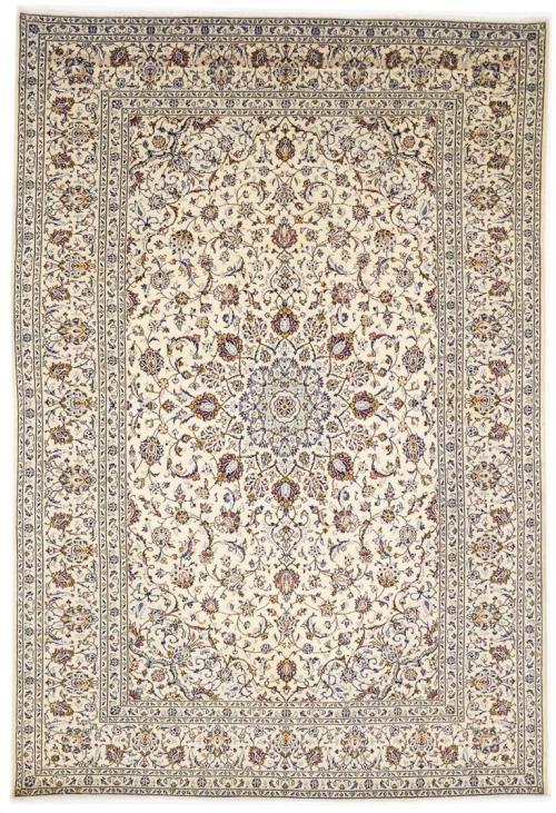 Vintage Cream Floral Traditional 8x12 Kashan Persian Area Rug