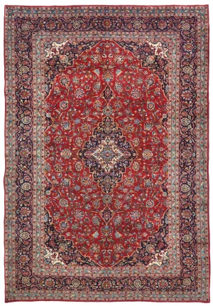 Vintage Red Traditional Floral 8x12 Kashan Persian Rug