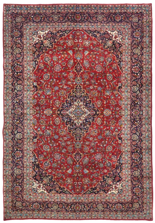 Vintage Red Traditional Floral 8x12 Kashan Persian Rug