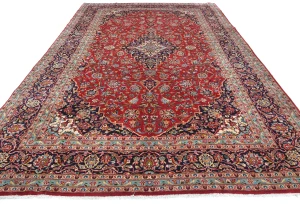 Vintage Red Traditional Floral 8x12 Kashan Persian Rug