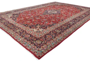 Vintage Red Traditional Floral 8x12 Kashan Persian Rug