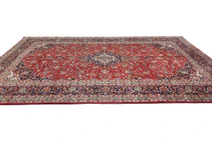 Vintage Red Traditional Floral 8x12 Kashan Persian Rug