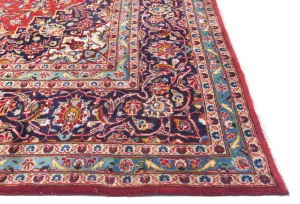 Vintage Red Traditional Floral 8x12 Kashan Persian Rug