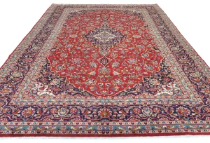Vintage Red Traditional Floral 8x12 Kashan Persian Rug