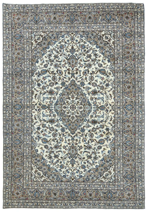 Vintage Cream Traditional Floral 8x11 Kashan Persian Rug