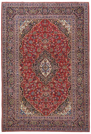 Vintage Red Floral Traditional 8x12 Kashan Persian Rug