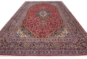 Vintage Red Floral Traditional 8x12 Kashan Persian Rug