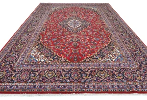 Vintage Red Floral Traditional 8x12 Kashan Persian Rug