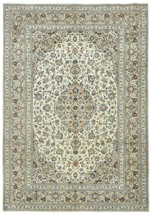 Vintage Cream Traditional Floral 8x11 Kashan Persian Rug
