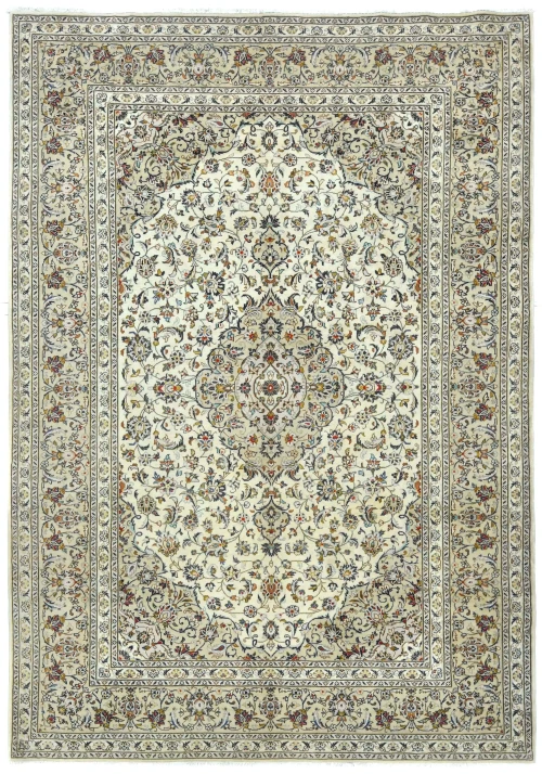 Vintage Cream Traditional Floral 8x11 Kashan Persian Rug