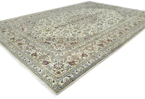 Vintage Cream Traditional Floral 8x11 Kashan Persian Rug