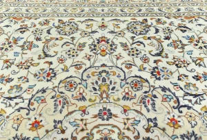 Vintage Cream Traditional Floral 8x11 Kashan Persian Rug
