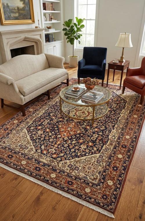 Vintage Dark navy Floral 6X9 Bidjar Persian Rug