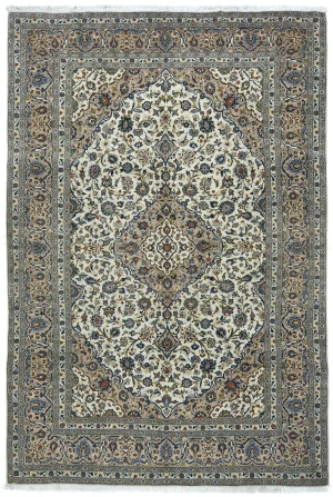 Vintage Cream Floral Traditional 8X12 Kashan Persian Rug