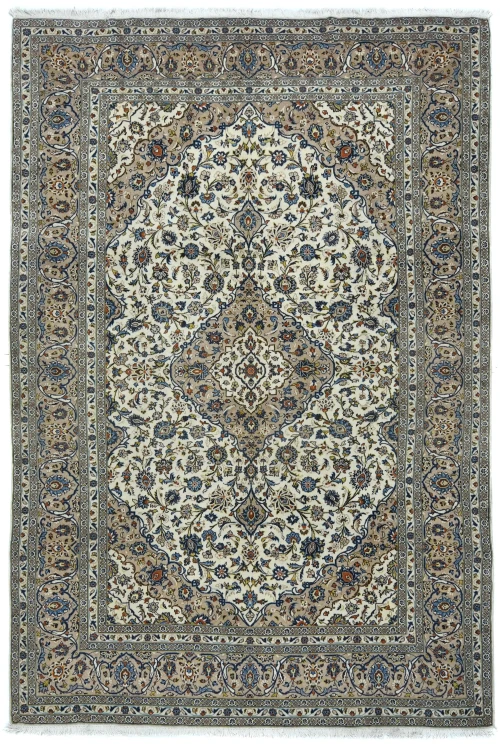 Vintage Cream Floral Traditional 8X12 Kashan Persian Rug