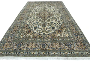 Vintage Cream Floral Traditional 8X12 Kashan Persian Rug