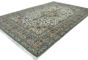 Vintage Cream Floral Traditional 8X12 Kashan Persian Rug