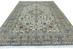 Vintage Cream Floral Traditional 8X12 Kashan Persian Rug