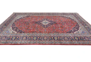 Vintage Red Floral Traditional 8X11 Kashan Persian Rug
