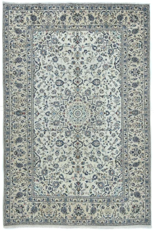 Vintage Cream Floral Traditional 8X12 Kashan Persian Rug