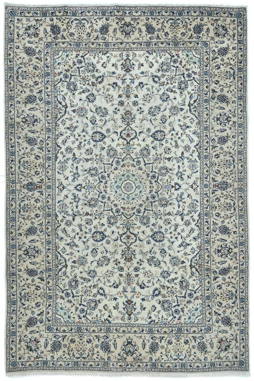 Vintage Cream Floral Traditional 8X12 Kashan Persian Rug