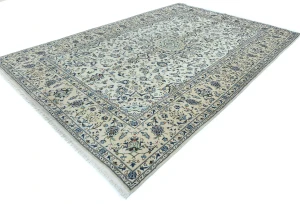 Vintage Cream Floral Traditional 8X12 Kashan Persian Rug