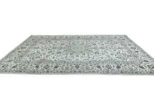 Vintage Cream Floral Traditional 8X12 Kashan Persian Rug
