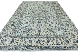 Vintage Cream Floral Traditional 8X12 Kashan Persian Rug