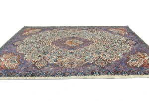 Vintage Cream Pictorial Traditional 8x11 Kashmar Persian Rug