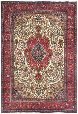 Vintage Cream Floral Traditional 8x11 Tabriz Persian Rug