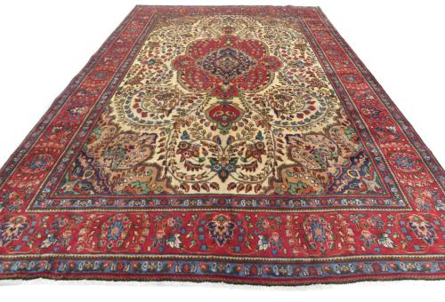 Vintage Cream Floral Traditional 8x11 Tabriz Persian Rug