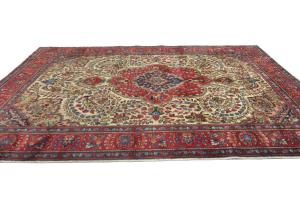 Vintage Cream Floral Traditional 8x11 Tabriz Persian Rug
