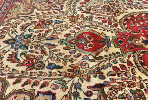 Vintage Cream Floral Traditional 8x11 Tabriz Persian Rug